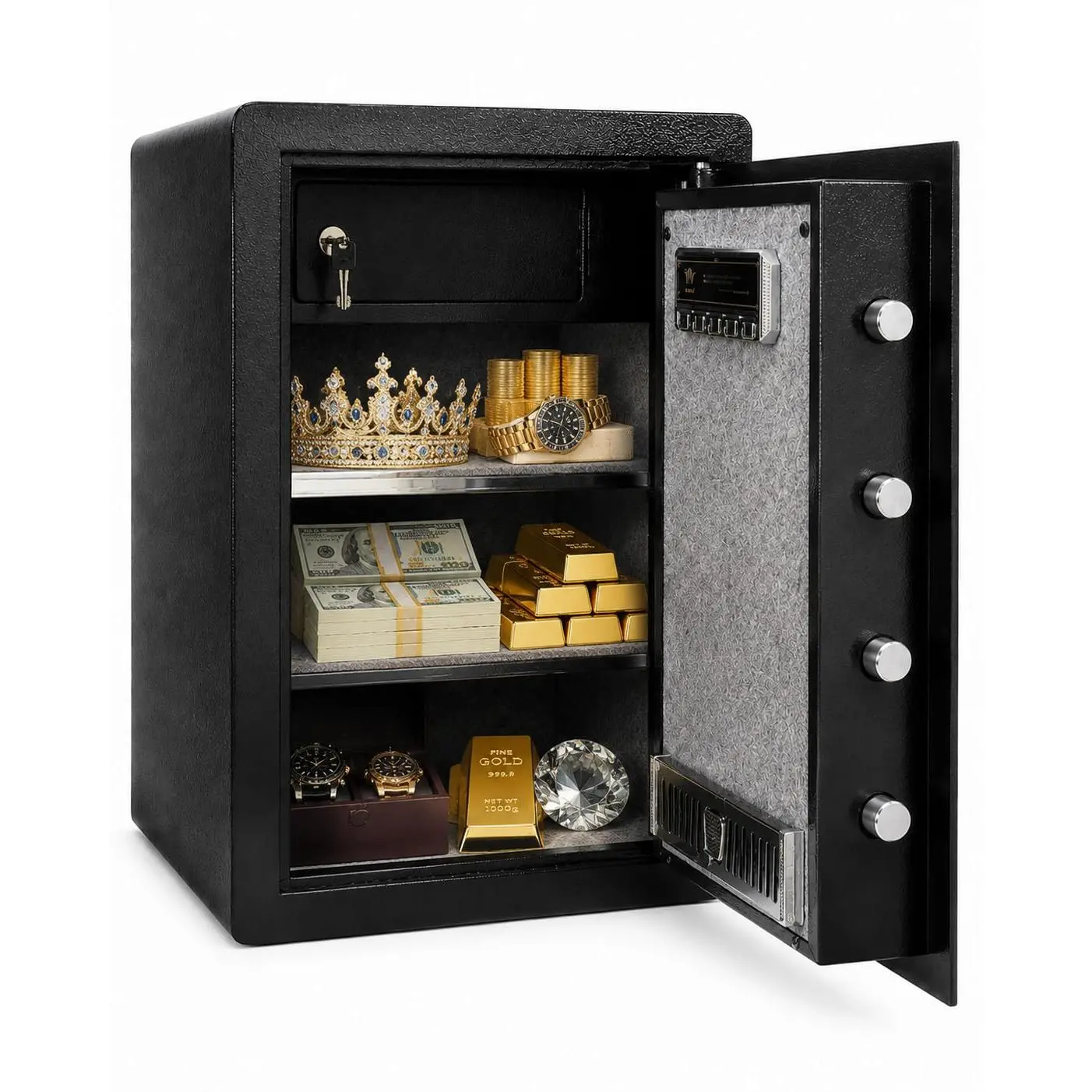 Cabinet Safe – 2.2 cu.ft / 62L, Digital Keypad + Backup Key – Anti-Pry Steel, 4 Locking Bolts – Dual Alarm – for Home/Office/Hotel – Black