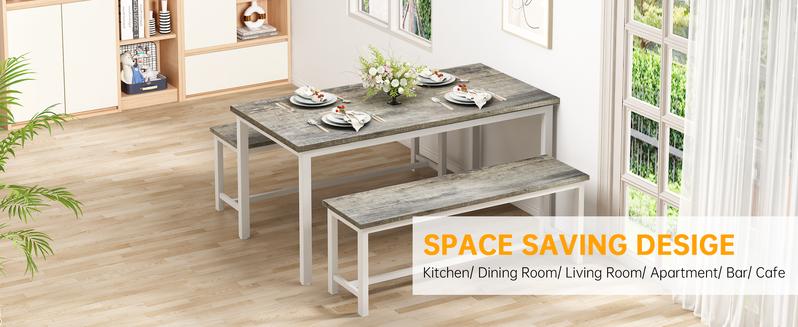 Recaceik Modern Dining Table Set for 4 with 2 Benches Space-Saving Kitchen & Dining Room Furniture Compact Design for Small Spaces [Modern Minimalist Dining Set] Home