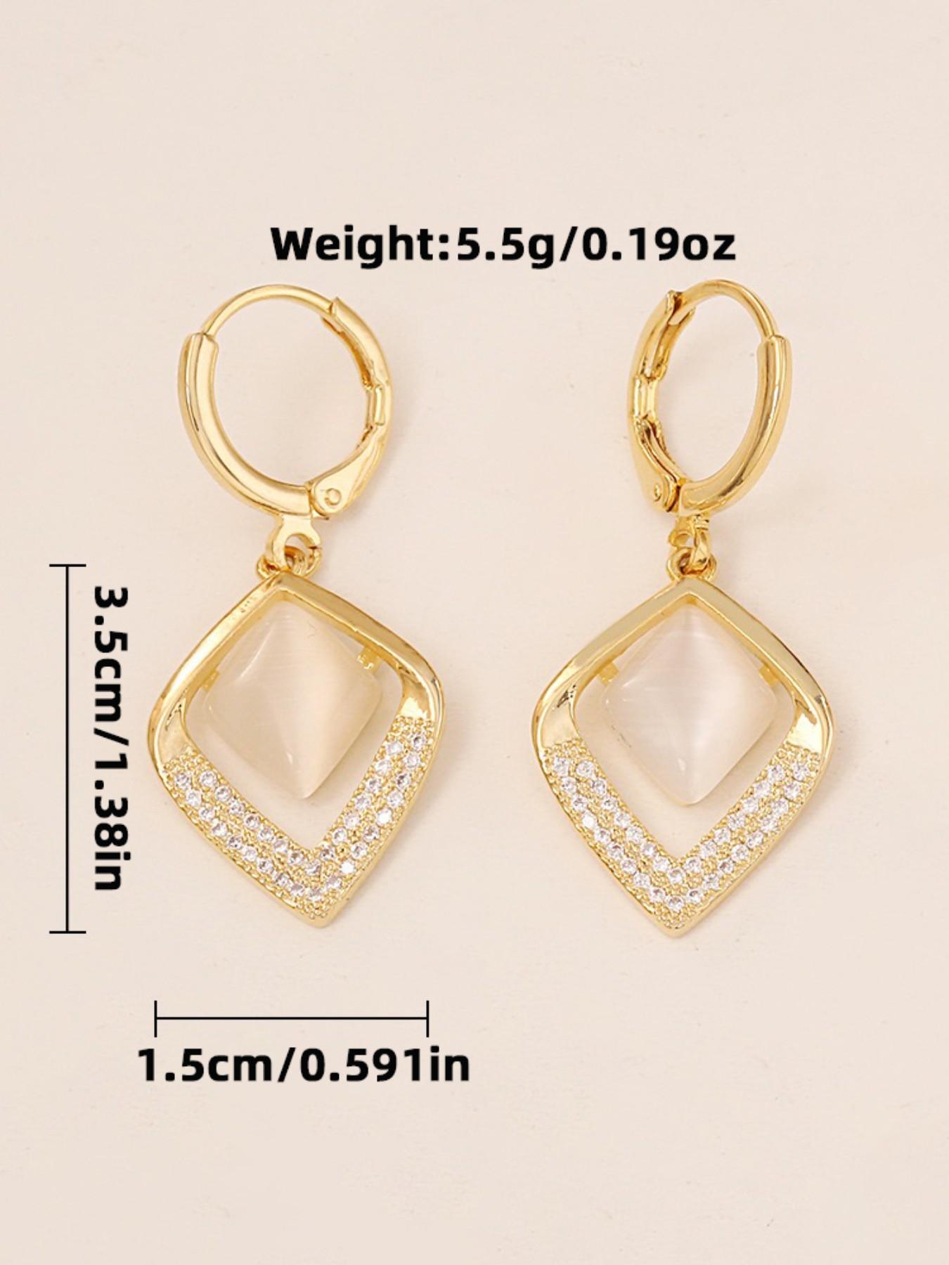 Geometric Rhombus Cat Eye Stone Zircon Earrings, Lightweight Luxury Commuter Jewelry, Versatile Ear Cuffs for All Occasions