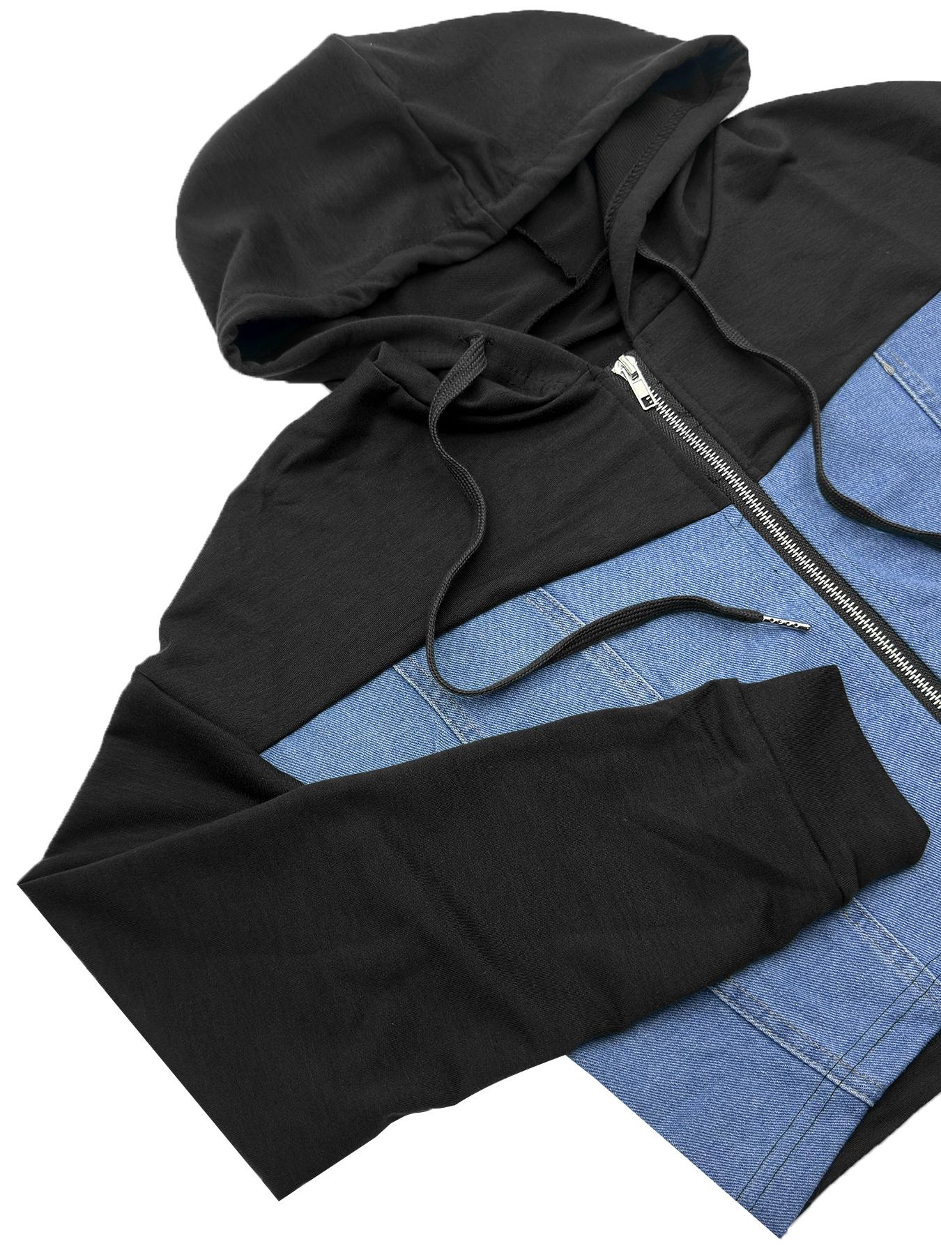 Personalized Patchwork Hoodie Set, Long Sleeve Short Top Set, Casual Party, Travel Pants Set, Fashionable Streetwear