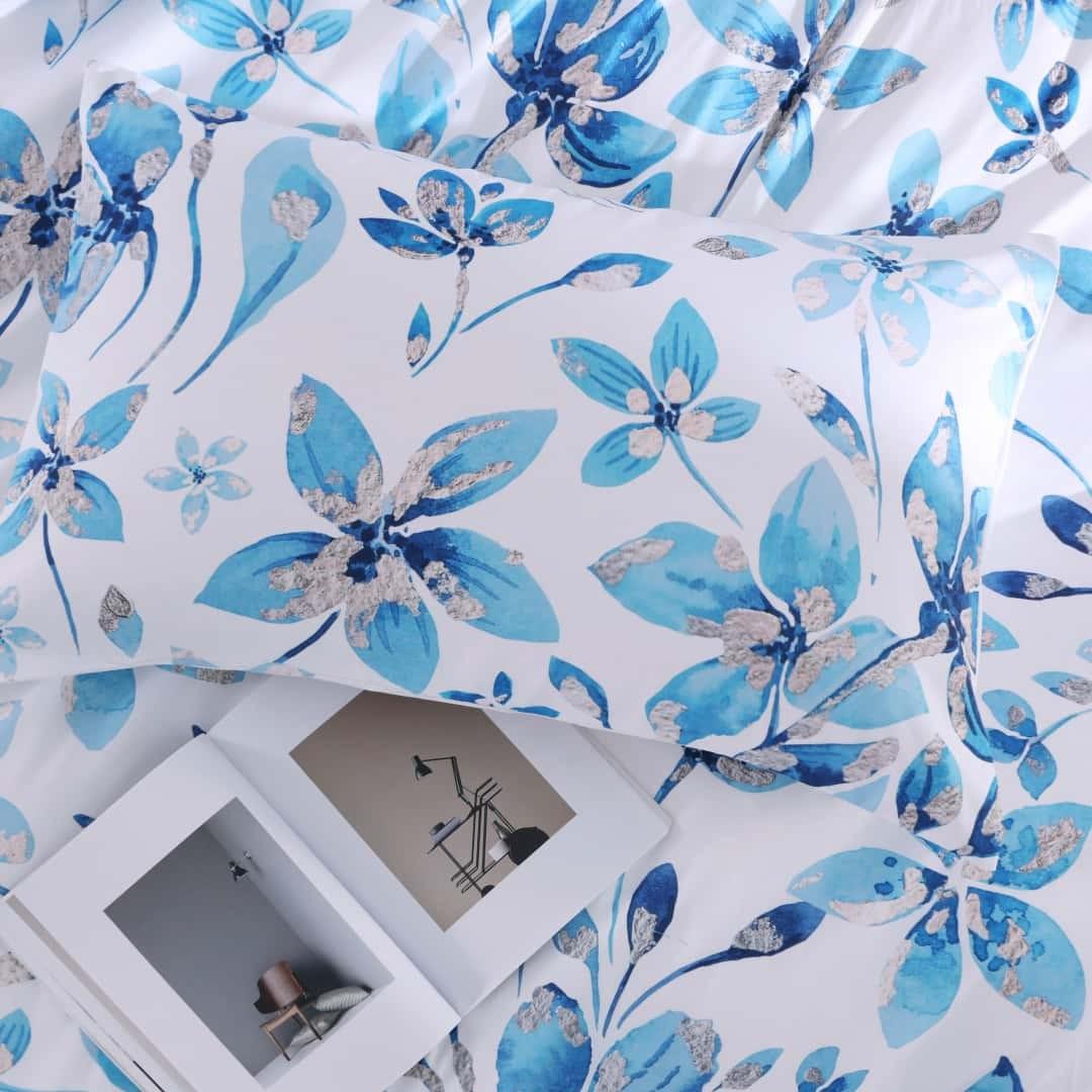 Elegant Blue Floral Print 3-Piece Duvet Cover Set, Includes 1 Duvet Cover + 2 Pillowcases (Without Insert), Elegant & Soft, Machine Washable for Easy Care