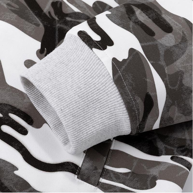 Men's Camo Black Longsleeve Zip-Up Baseball Collar Flying Jacket - Casual Street Outdoor Wear, Full-Front Zipper, Side Pockets, Loose-Fit Polyester Menswear Top for Spring, Autumn Daily Commute, Machine Washable