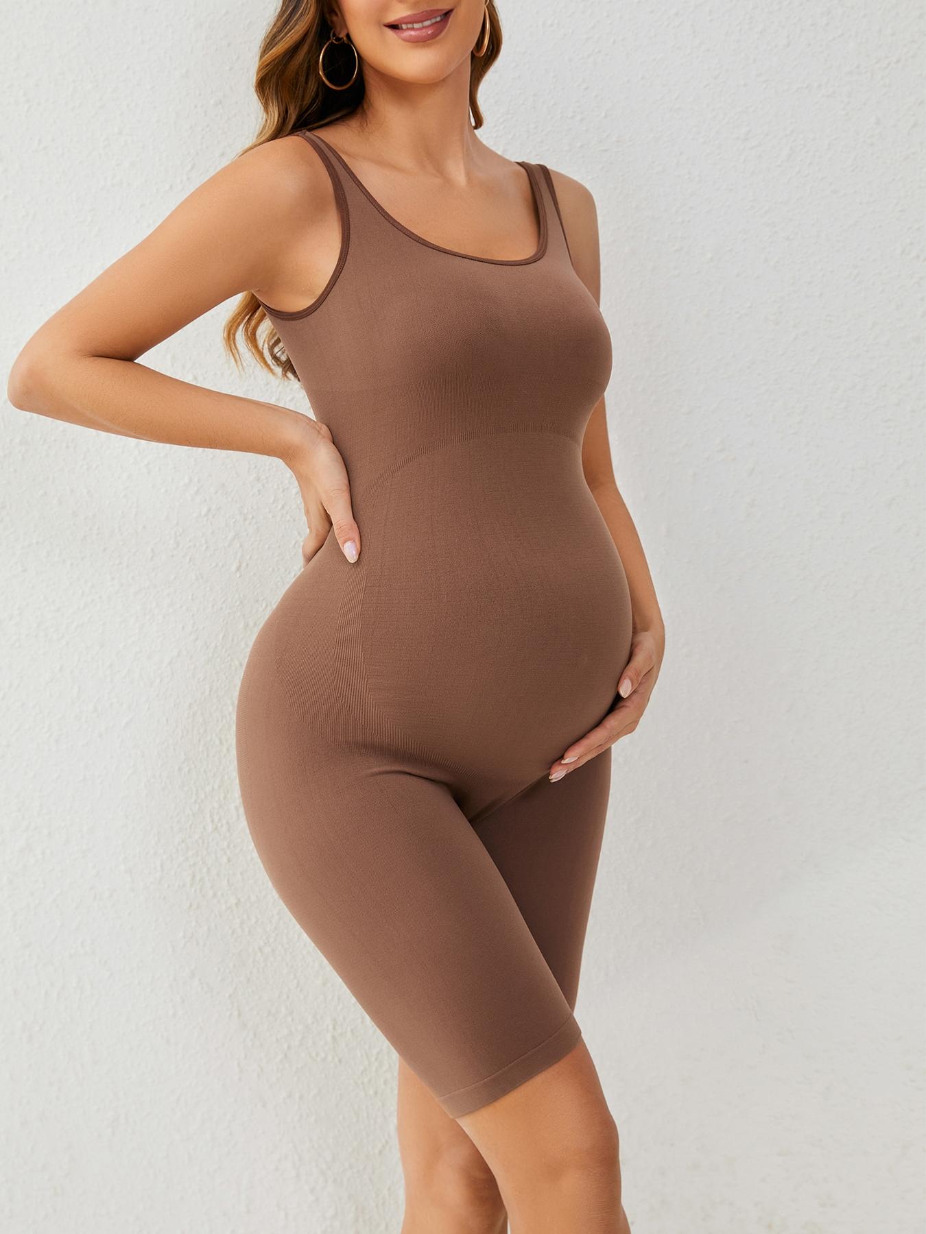 Women's Solid Backless Scoop Neck Maternity Romper, Pregnancy Bodysuit for All Seasons, Tummy Tuck Garment, Prenatal Maternity Clothes for Pregnant Women,  Maternity Clothing, Maternity Outfits