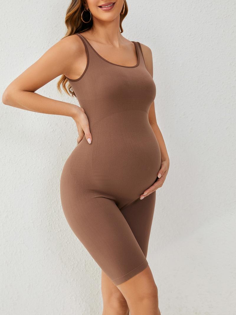 Women's Solid Backless Scoop Neck Maternity Romper, Pregnancy Bodysuit for All Seasons, Tummy Tuck Garment, Prenatal Maternity Clothes for Pregnant Women,  Maternity Clothing, Maternity Outfits