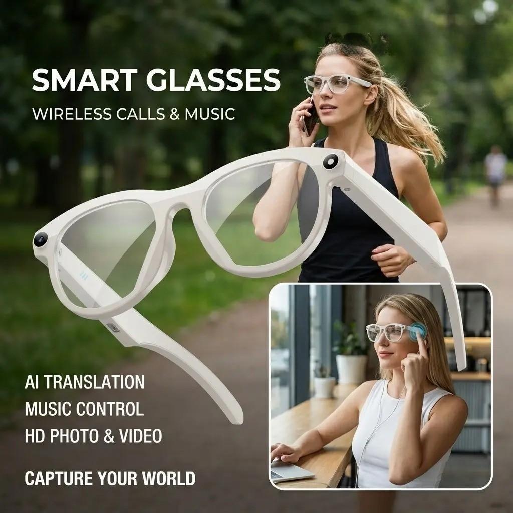 Smart Ai Glasses, Wireless Music & Call Function, Fashionable Design, High-Quality Audio, Ideal Gift for Christmas & Holidays