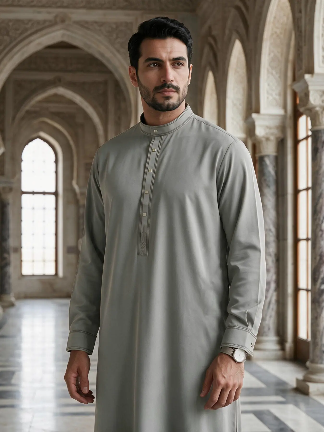 Islamic Traditional Men's Stand Collar Long Robe, Muslim Thobe, Simple Daily Wear, Ramadan Eid Festival Clothing, Perfect Gift for Friends and Family