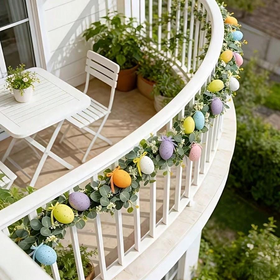 10pcs Easter Egg Eucalyptus Vine Set, Realistic Eucalyptus Leaf Colorful Spotted Foam Eggs Hanging Decor, Spring Festival Party Atmosphere Decoration