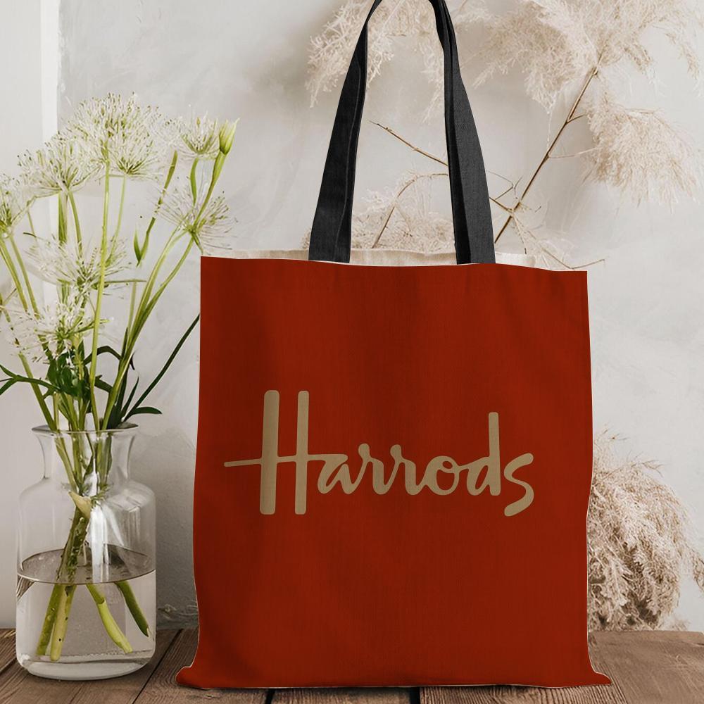 London L-Harrods Knightsbridge Storage Bags Canvas Double-Sided Print Black and White Tote Bag Large Capacity Shoulder Students Festive Fashion Eco Outdoor Picnic Travel High Quality Shopping Bag Machine Washable