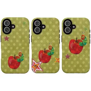 Hungry Caterpillar Retro Green Polka Dot Phone Case|Classic Children Book Art Aesthetic Cover For iPhone 17 Pro Max 16 15 14 13 12 11 7 8 Plus for Samsung S21 S22 S23 S24 S25 S26 Phone Case|Tough Phone Case|Gift For Fans|Gifts for Her