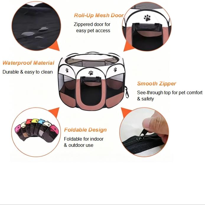 Foldable Pet Fence, Octagonal Portable Pet Tent, Breathable Mesh Escape-Proof, Indoor Outdoor Play Space, for Puppies, Kittens, Rabbits, Small Pets