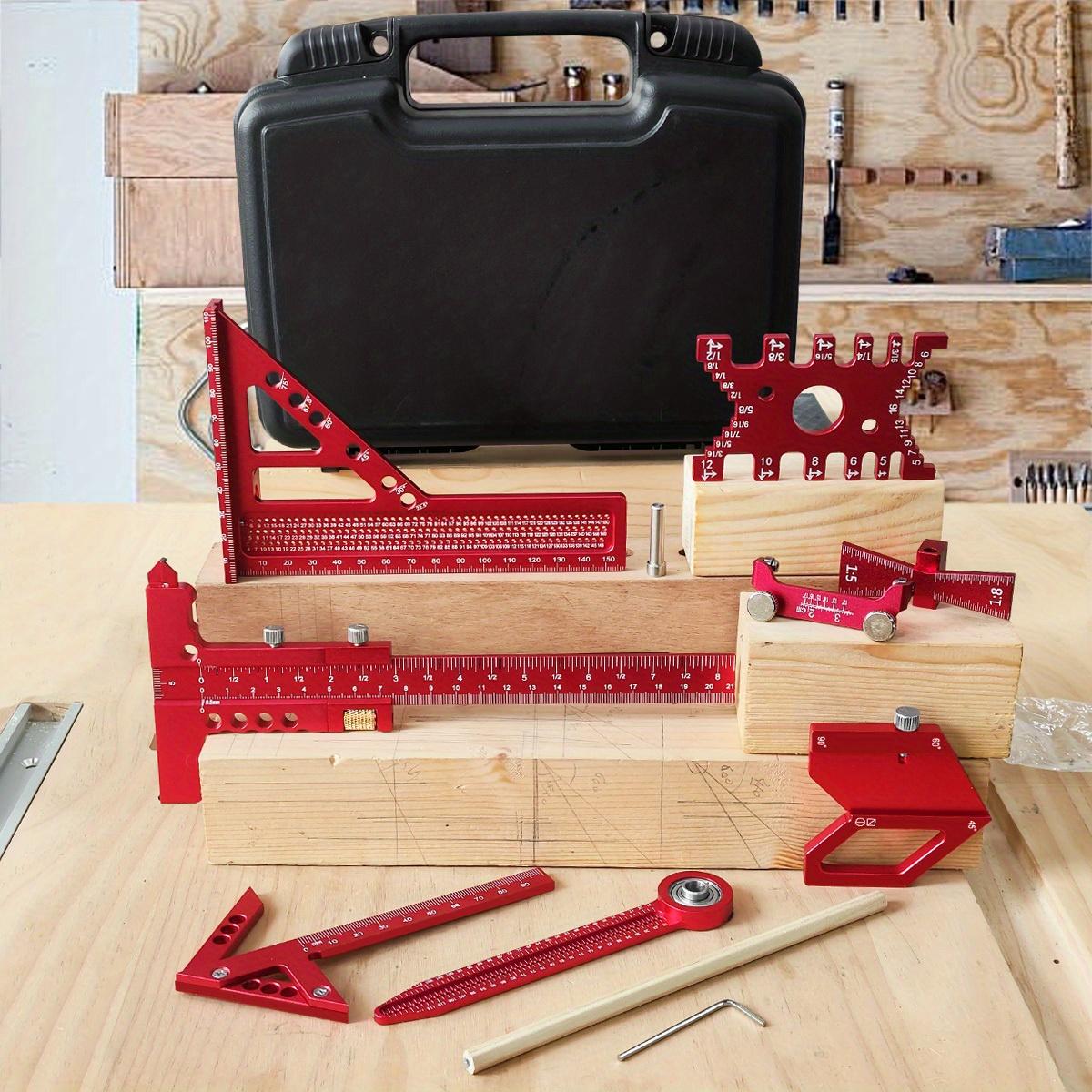 6/7/8Pcs Woodworking Square Kit with Box, Precision Carpenter Quick Splicing Planning and Layout Tools, Aluminum Scribeing Ruler, Center Finder, Circular Drawing Compass, Honing Guide, Height Gauge, Measuring Ruler