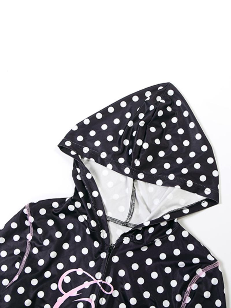 Women's Autumn New Polka Dot Letter Print Sexy Crop Top Hoodie Long Pants Set, Casual Style, Thin Silk Fabric, Spring & Fall