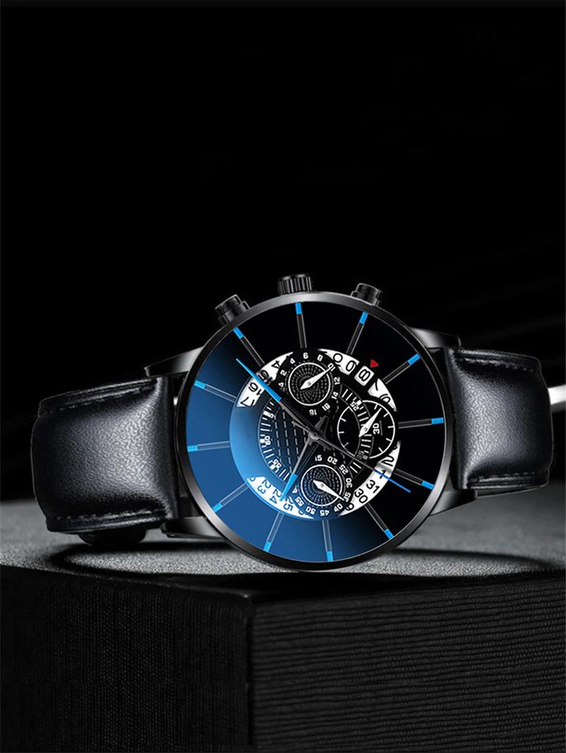 Men's Fashion Watch Set, Exquisite Watch Set, Hollow-Out Calendar Quartz, Elegant Gentleman Perfume Bracelet Necklace Ring Accessories