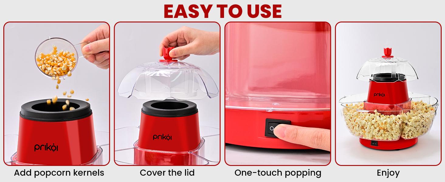 SUSTEAS Oil-free popcorn machine with hot air system for crispy pops, includes 4 bowls & cups (4-serving capacity). SUSTEAS Oil-free popcorn machine with hot air system for crispy pops, includes 4 bowls & cups (4-serving capacity).