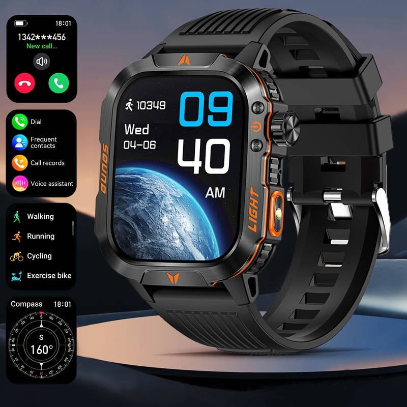 New 2025 manly style Smart Sports Watch With LEDLights Wireless Calling, Message Reminders,Sports Mode, Voice Assistant, Weather Push,Stopwatch, Timer, Stopwatch And OtherFunctions, Smartwatch For Men, CompatibleWith Android And iPhone Phones