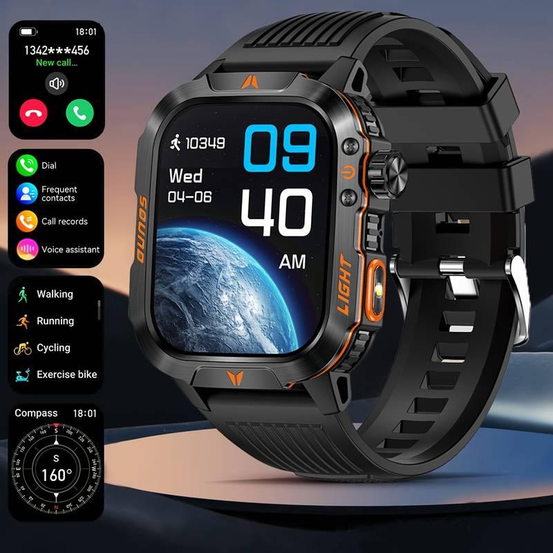 New 2025 manly style Smart Sports Watch With LEDLights Wireless Calling, Message Reminders,Sports Mode, Voice Assistant, Weather Push,Stopwatch, Timer, Stopwatch And OtherFunctions, Smartwatch For Men, CompatibleWith Android And iPhone Phones