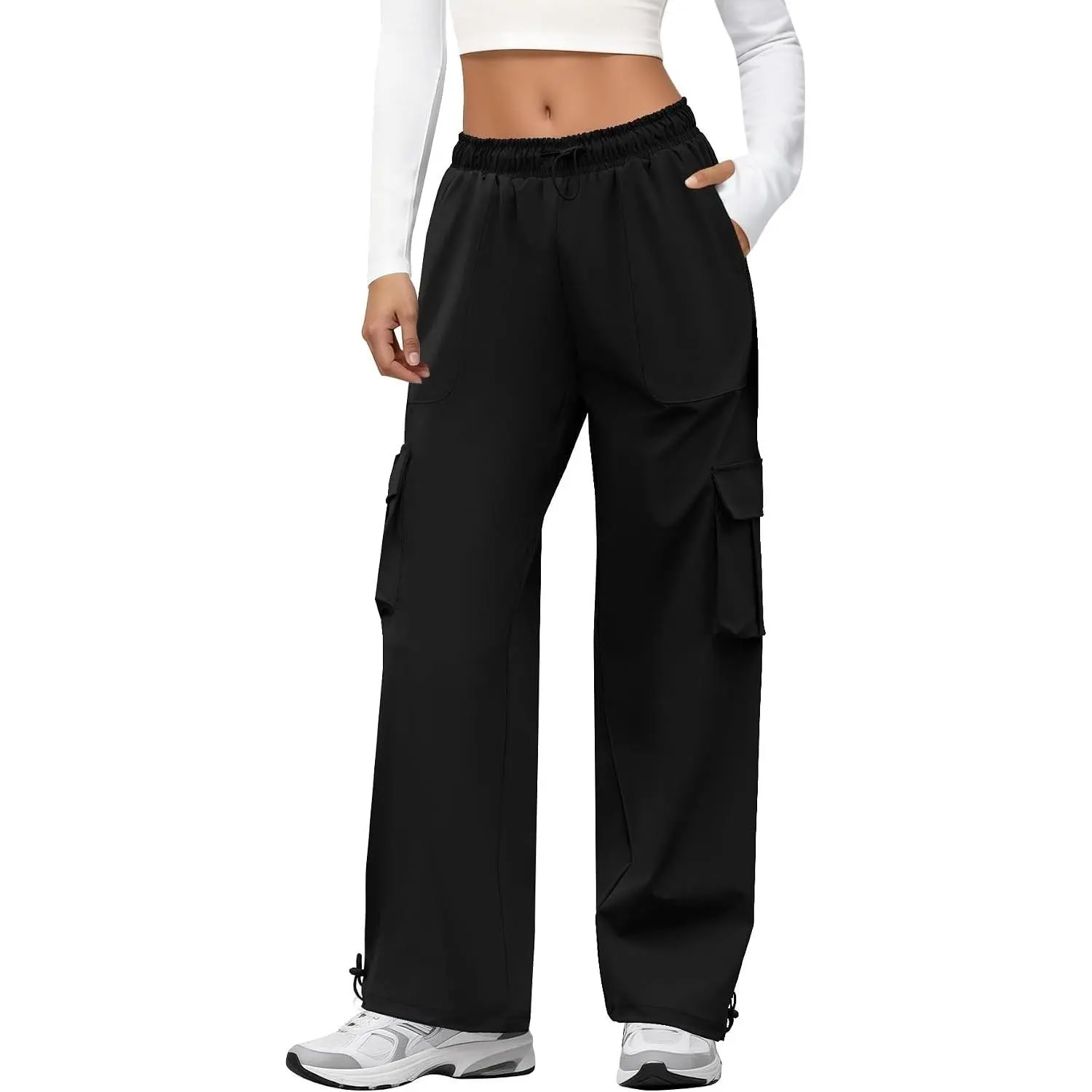 Women's Quick Dry Parachute Cargo Hiking Pants with Pockets Elastic Waist Lightweight Water Resistant JoggersGift