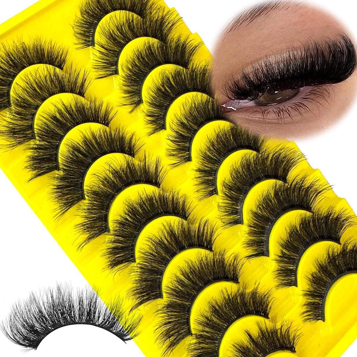 10 pairs of artificial mink false eyelashes, False Eyelash Set, 3D multi-layer fluffy eyelashes, thick and soft cat eye eyelashes, 10-18mm, suitable for beginners, reusable, black, creating a dramatic thickening effect
