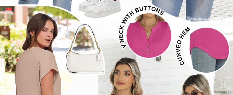 ANRABESS Women's Short Sleeve Henley Tops V Neck Summer Casual Loose Dressy Shirts Blouse Basic Tees