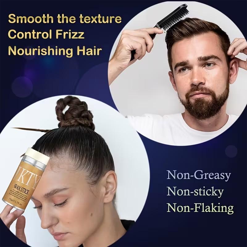75g Ikt Hair Wax Stick + 5pcs Hair Brush Comb Set, Non-Greasy Styling Gel for All Hair Types, Edge Control Pomade for Baby Hair