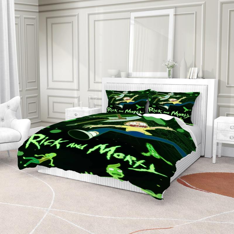 Rick and Morty Portal Jump Duvet Cover Set, 2/3-Piece (1 Duvet Cover + 1-2 Pillowcases) Soft Microfiber Bedding, Green Portal Design – Perfect Gift for Rick and Morty Fans