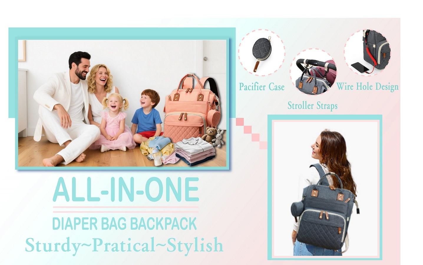 Diaper Bag Backpack, Large Capacity Baby Bag with 15+ Pockets, USB Port, Waterproof Travel Backpack for Moms & Dads, Multifunctional Diaper Bag