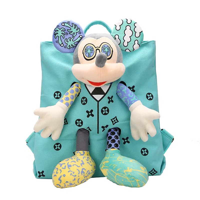3D Detachable Plush Doll Canvas Backpack Graffiti Cartoon Figure Large Capacity Travel School Backpack Fun Unique Ladies Casual Daypack Gift Bag