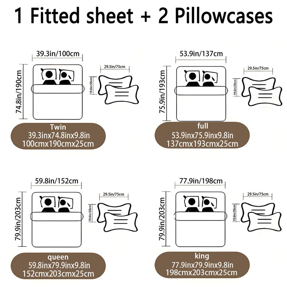 Bed Sheet Set (1 Fitted Sheet + 2 Pillowcases), Modern Style, Comfortable and Aesthetic, Suitable for Dorms and Hotels, All Seasons, Bed Sheets Set
