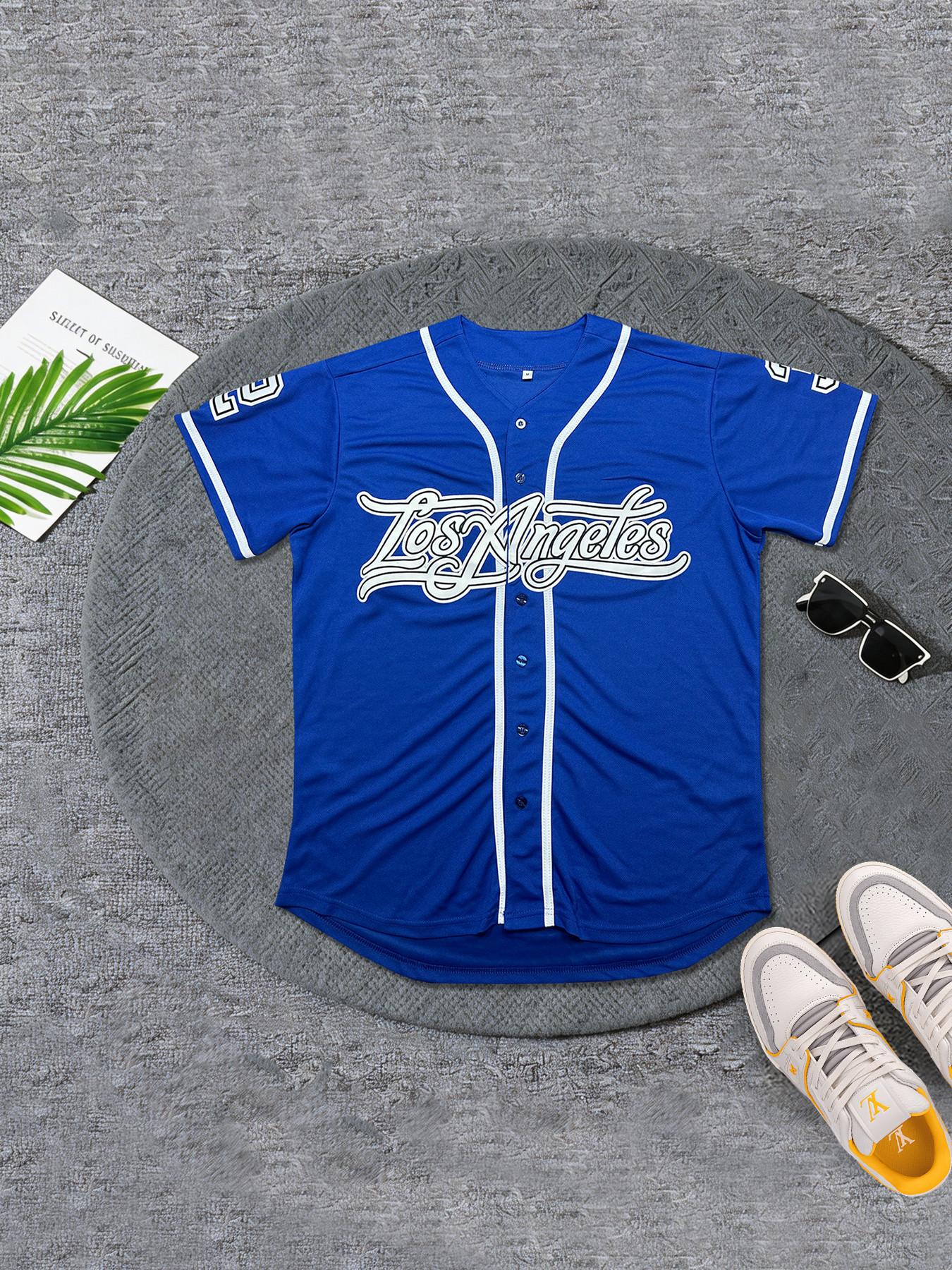 Vintage Los Angeles Embroidered Baseball Jersey for Men Women, Unisex Breathable Casual Short Sleeve Button Down Baseball Shirt, Hip Hop Fashion Streetwear Top