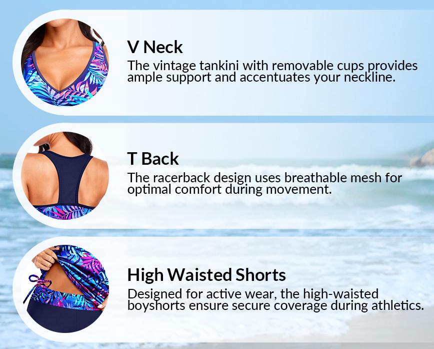 Yonique Women Two Piece Tankini Swimsuits with Shorts Athletic Bathing Suit with Swim Shorts Racerback Swimwear