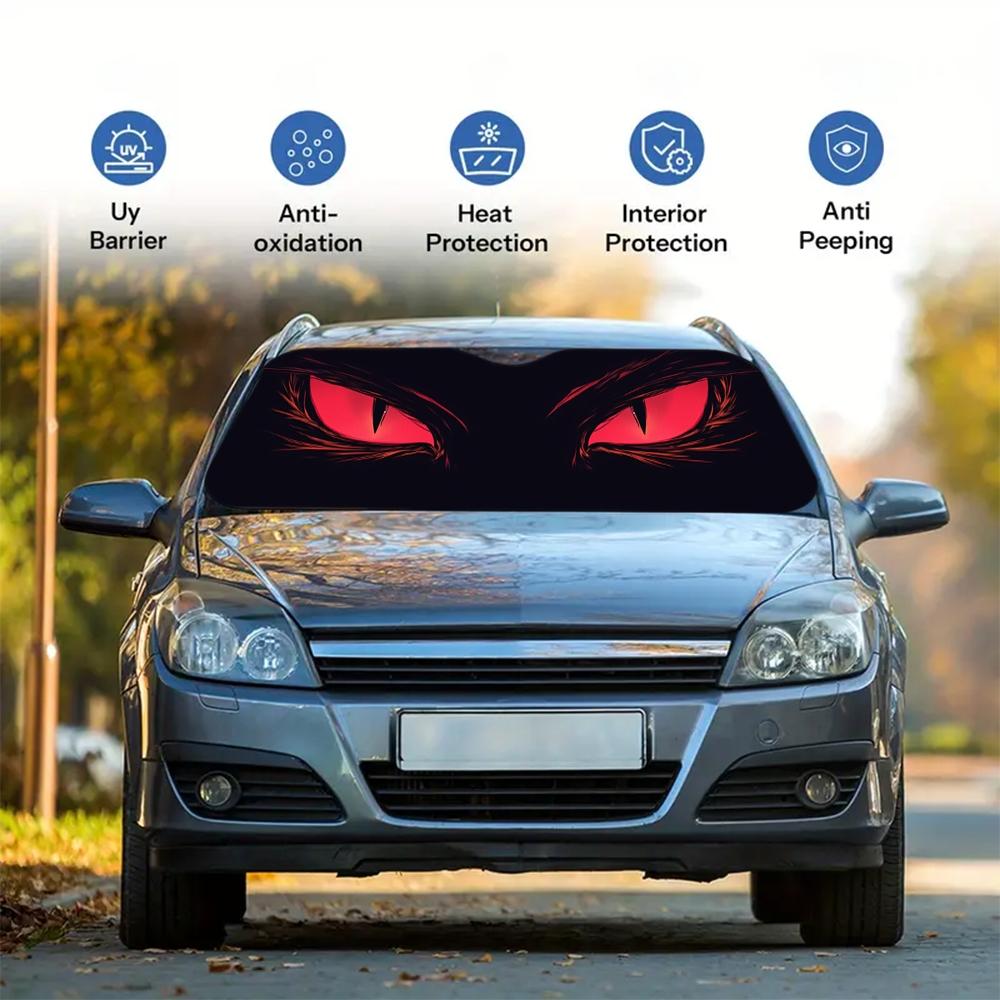 Halloween Skull Car Sunshade, UV Protection, Foldable Polyester, Fits Rvs and Suvs, Front Windshield Protector, Universal Fit