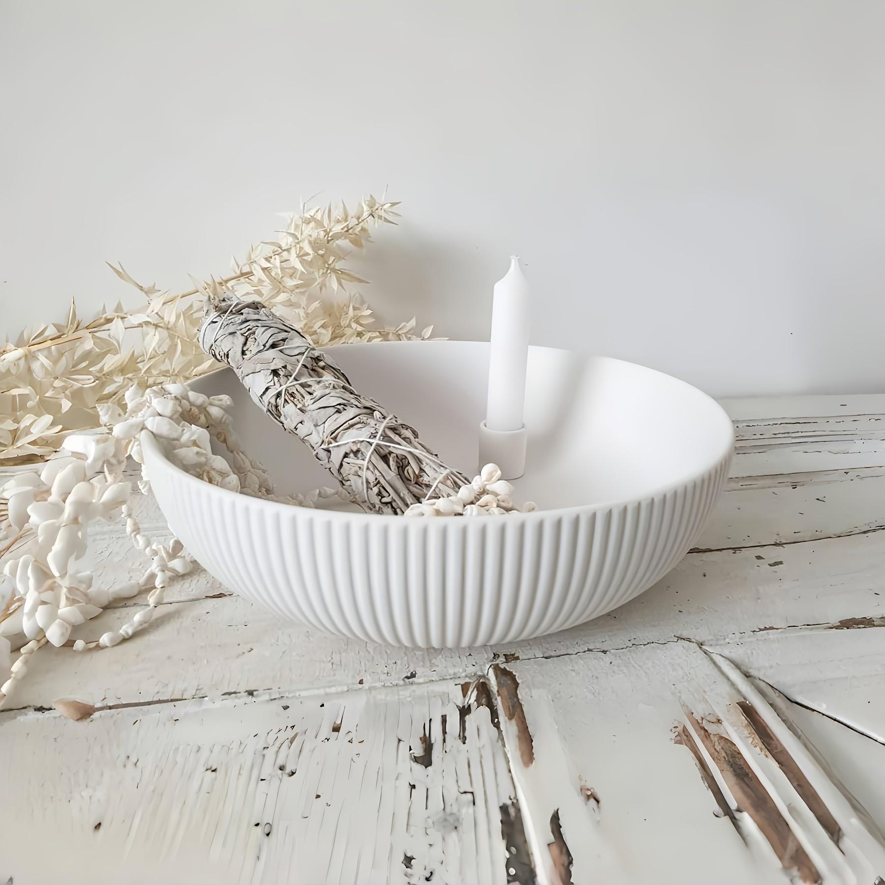 1-Piece Large Bowl Silicone Mould ,BOHO style, 20x7cm Striped Round Bowl, Resin Storage Container, DIY Craft Project