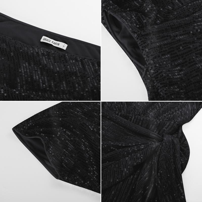 {Size runs Small} GRACE KARIN Cocktail Dresses forEvening Party One Shoulder Ruched Sequin Dresses