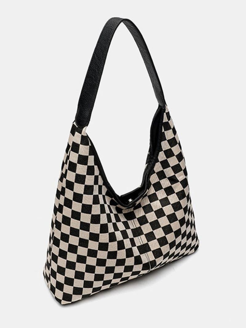 Large-Capacity Checkerboard Tote Bag Daily Bag For Travel And Shopping Shoulder Bag With Inner Pocket, Durable Polyester Material, Lightweight Tote Bag