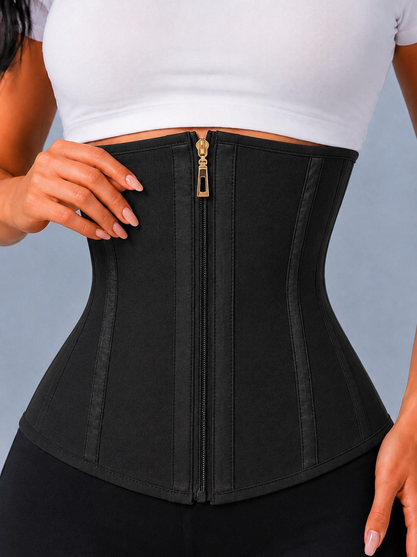 1 Count Women's Solid Black Adjustable Zipper & Hook-Eye Closure Shapewear Belt, Fajas, Waist Trainer, Sporty Tummy Control Cincher for Yoga Workout, Sports Girdle, Shaping Corset, Shapewear for All Seasons Daily Wear, Underwear Fit