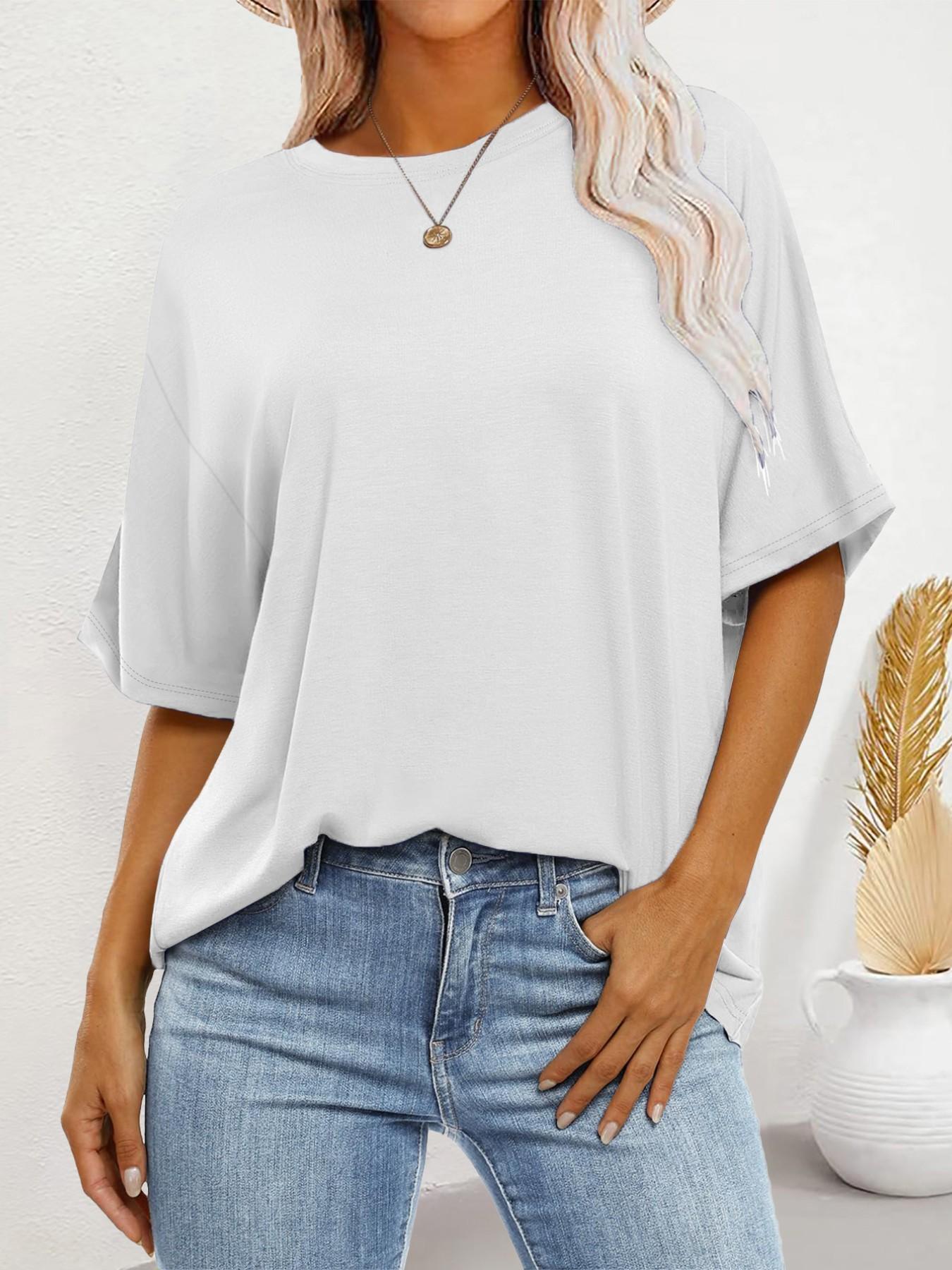 Women's Summer Casual Loose-Fitting T-Shirt, Simple Plain Top Without Button or Zipper, Versatile Daily Wear
