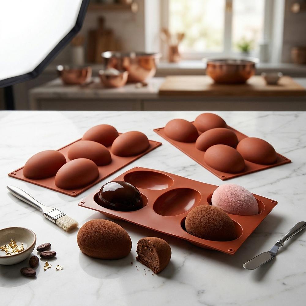 Easter Egg Silicone Molds Set, 3pcs Chocolate Cake Dessert Baking Tools, 5-Cavity Egg Shape Mold for Cupcakes & Mousse Cakes