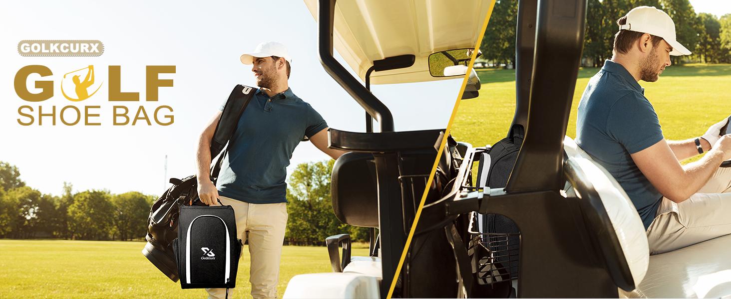 Golf Shoe Bag for Travel Zippered Sport Shoe Carrier Bags with Side Accessory Pockets for Socks, Tees, Golf Balls