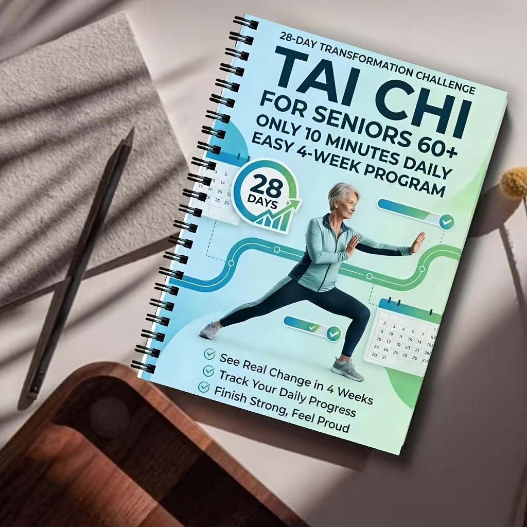 Senior & Beginner Tai Chi Practice Manual, Spiral Bound, Gradual Daily Exercises, Gentle Movements for Fitness, Training, Step-By-Step Guide, Workbook Journal