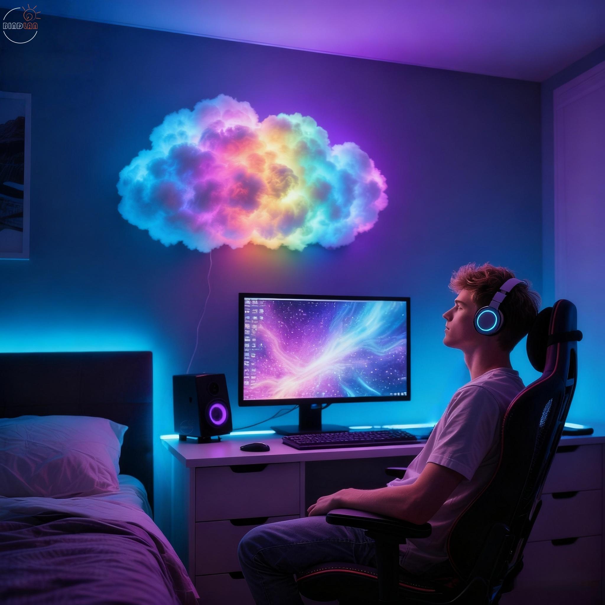 1pc 3D Thundercloud Light, Music Sync Smart Lamp, RGB Color Changing LED Strip, USB Powered – DIY Shapable Cloud Light for Bedroom, Gaming Room, Birthday Party Ambiance. Festival Decor, Wall/Ceiling Night Light, Background Lamp, Home Bedroom Lighting.