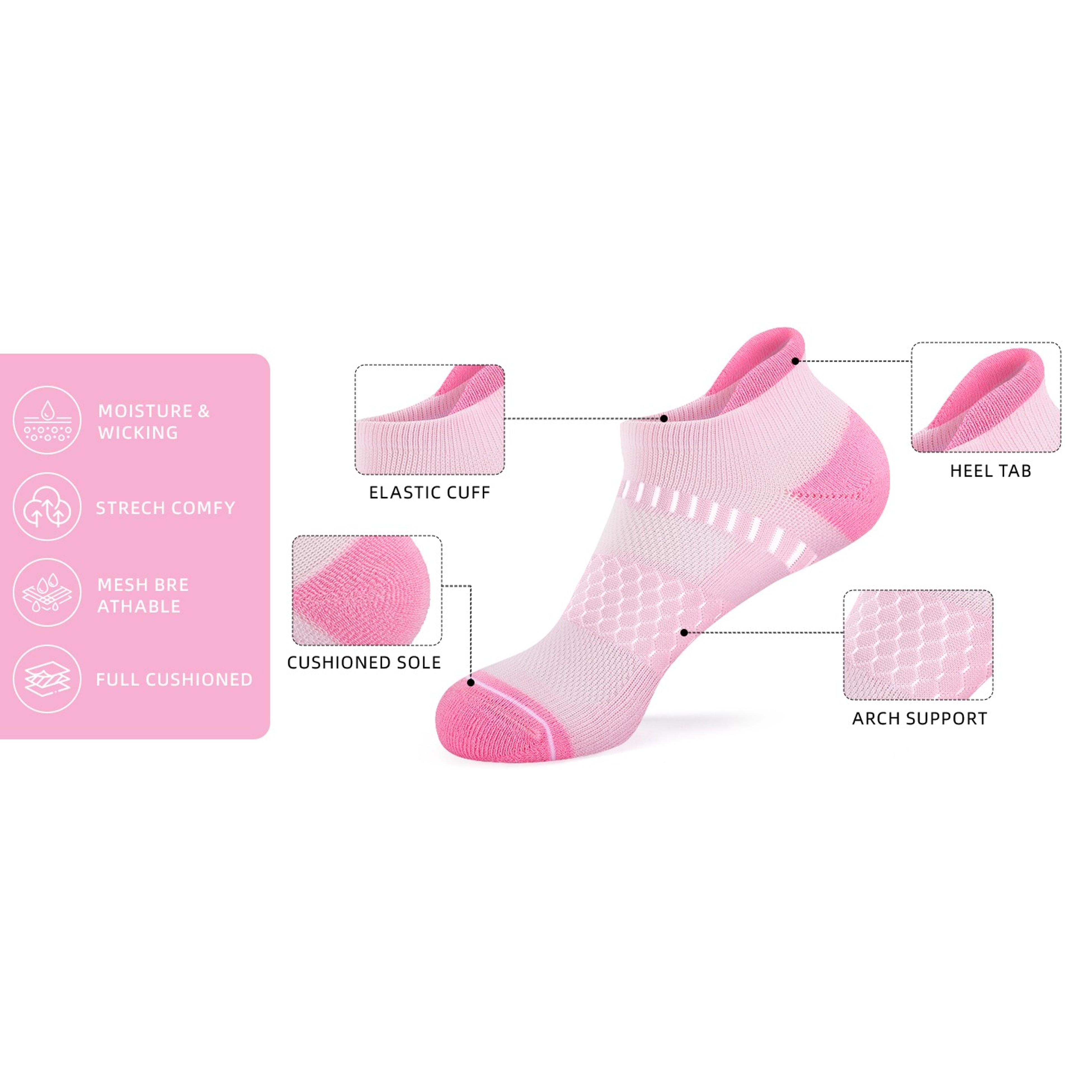Light Compression Socks for Women Arch Support Athletic Cushioned Anti-Blister Comfort Running Ankle Socks 3/5 Pairs