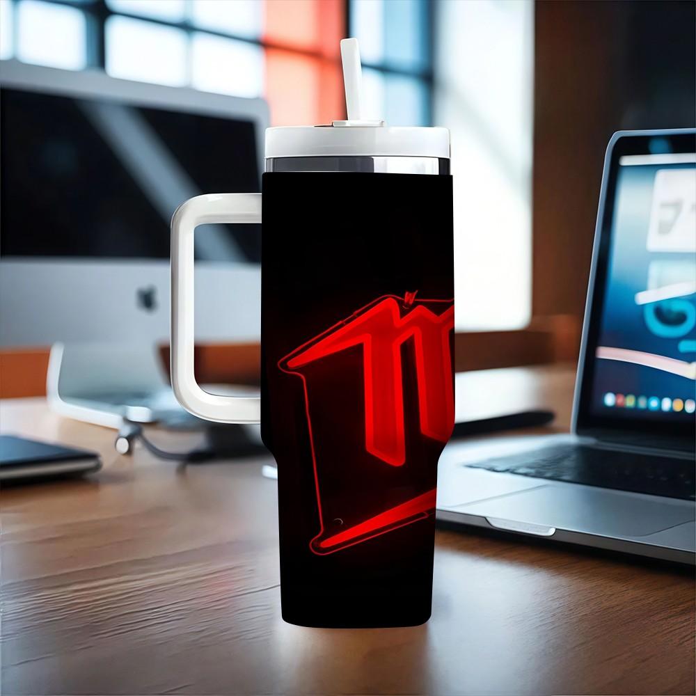 1pc 40oz Milwaukee Neon Style Thermos Cup, Reusable 2026 New Arrival with Straw & Lid, Perfect Gift for Office, Hot Drinks & All Occasions
