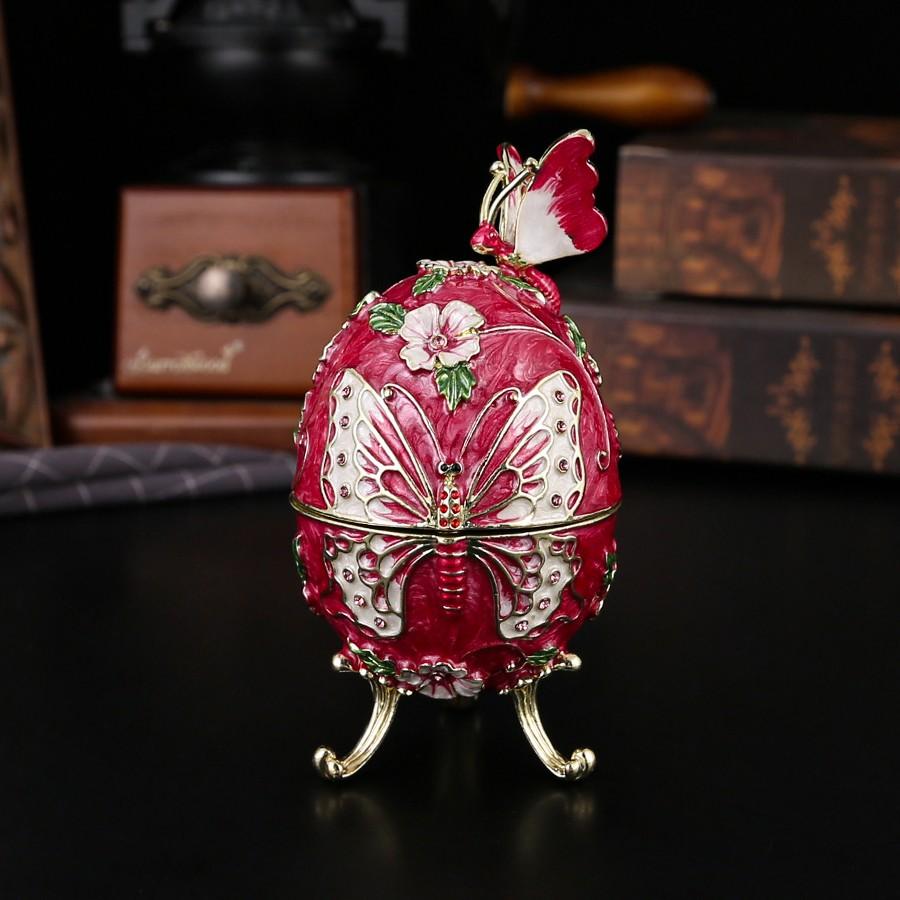 Charming Egg-Shaped Butterfly Jewelry Box, Elegant Metal Treasure Chest, Ideal for Souvenirs and Decor, Perfect Holiday Gift