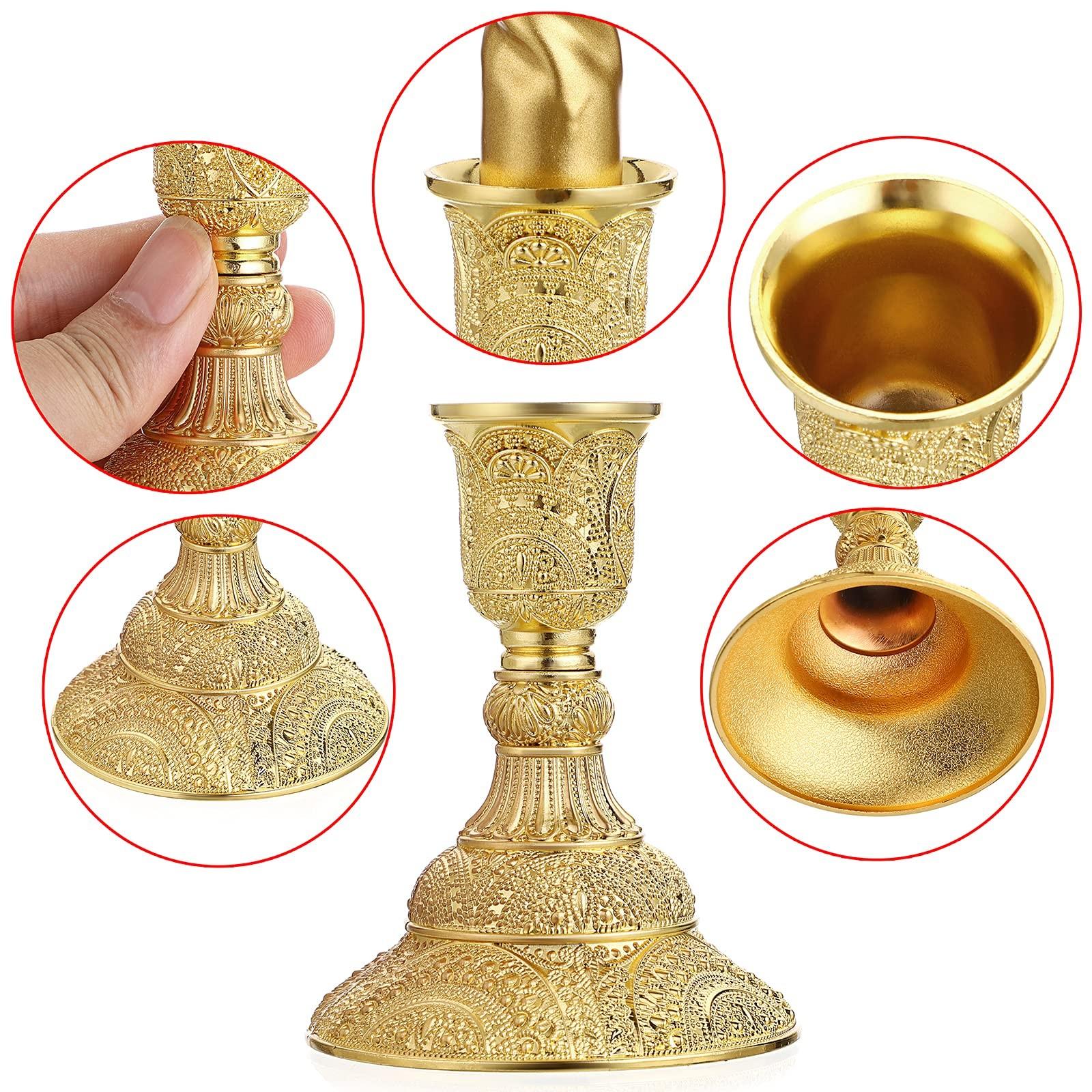 European Vintage Relief Metal Candle Holder Set, 2 Pieces, 3.9 Inches Tall, Perfect for Weddings, Formal Dinners, Church, Christmas, Home Decor