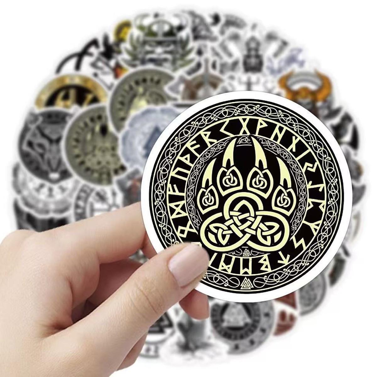 1Pc 50PCS Norse Viking Style Stickers Warrior Rune Myth Aesthetic Waterproof Vinyl Decals Cool Graffiti Sticker Pack for Laptop Water Bottle Phone Case Helmet Skateboard DIY Decor Gift for Men Teens Spring Summer Travel Outdoor Accessories