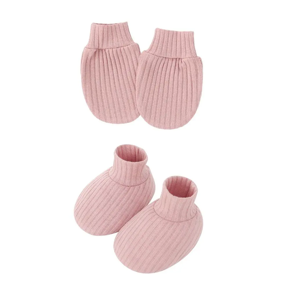 Soft Ribbed Knit No-Scratch Mitten & Foot Sock Set, Stretch Cotton Warm Hand Foot Protectors, Cozy Skin-Friendly Breathable Covers for Sleep & Daily Home Use