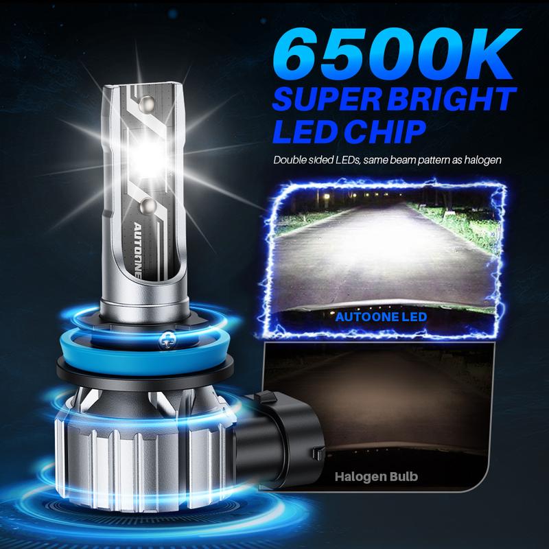 AUTOONE H11 H8 H9 Bulbs Headlight Lights, 60W Super Bright 6000K Cool White Headliamps, 1:1 Design, Plug and Play, H8 H9 H16 LED Car Lights, E3 Series Pack of 2 AUTOONE H11 H8 H9 Bulbs Headlight Lights, 60W Super Bright 6000K Cool White Headliamps, 1:1 Design, Plug and Play, H8 H9 H16 LED Car Lights, E3 Series Pack of 2