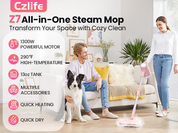 Czlife Z7 Steam Mop for Floor Cleaning, 13-in-1 Powerful Handheld Steam Cleaner Machine for Home Tile Grout, Hardwood Laminate, Furniture Couch, Clothes, Carpet, Stone, Hard Floor, Multi-Purpose Floor Steamer, Electric Mop, Corded