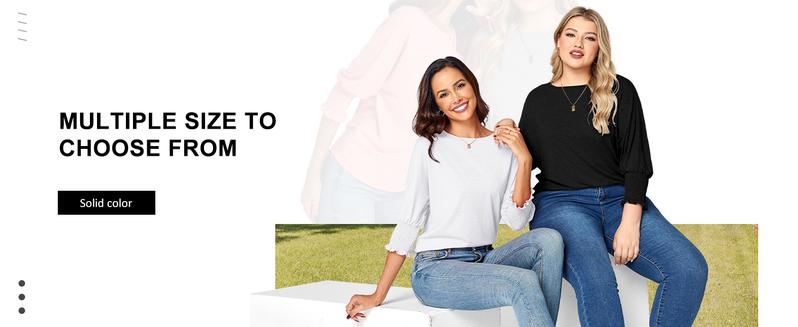 Danedvi Women's 3/4 Sleeve Casual Tops Solid Color Crew Neck Loose Fit Shirts Blouses Shorts Skirts Danedvi Women's 3/4 Sleeve Casual Tops Solid Color Crew Neck Loose Fit Shirts Blouses Shorts Skirts