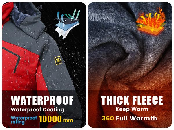TBMPOY Men's Water Resistant Skiing Windbreaker Hooded Jacket Warm Fleece Coat